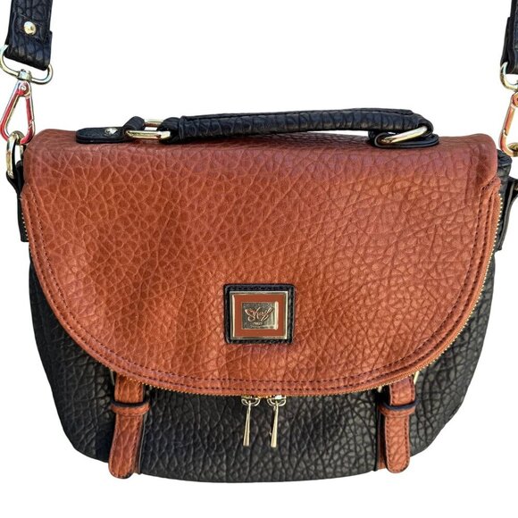 Sharif Black Brown Textured Leather Crossbody Shoulder Bag Wristlet Handbag New - Picture 15 of 15